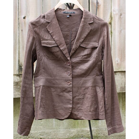 Theory - Jacqueline Safari Blazer in Linen Viscose Stretch, Brown - Large - Picture 1 of 10